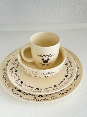 Disney MICKEY AND FRIENDS GESCHIRR 4teilig Neu Beige/schwarz