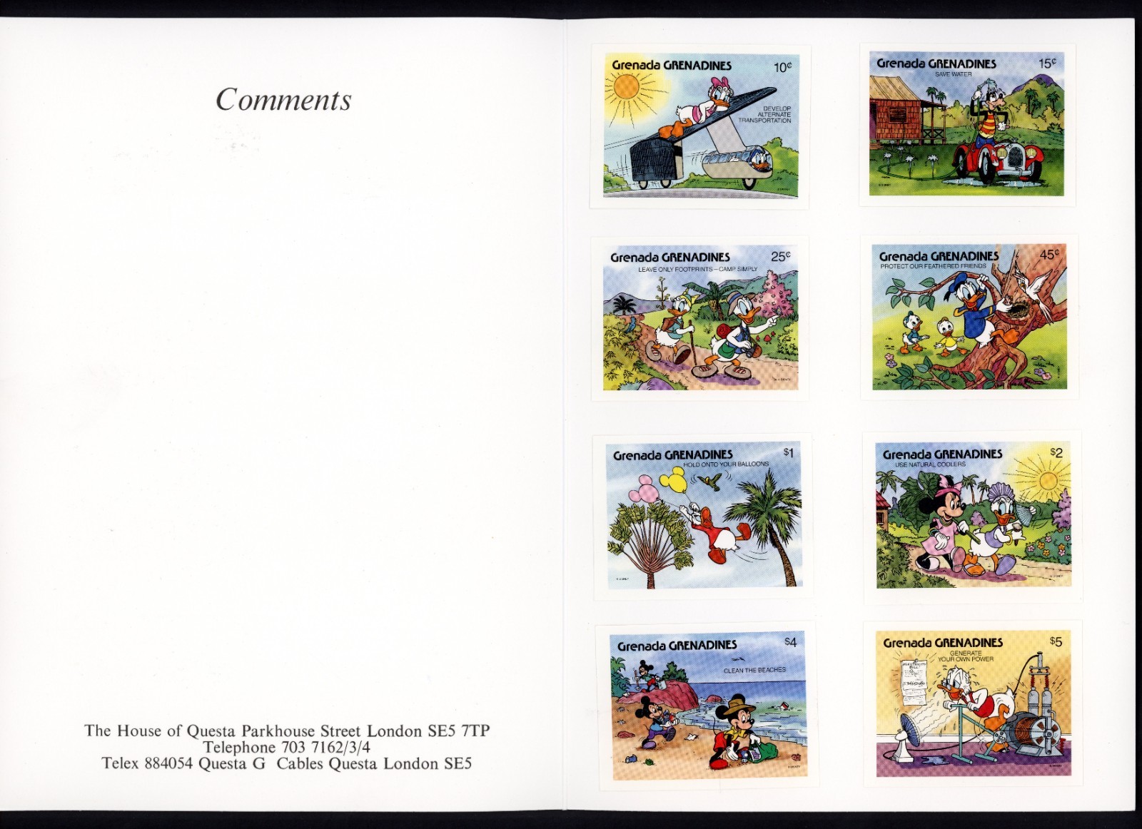Grenada Grenadines 1991 Disney Ecology Scott# 1288-95 RARE Printers Proof Folder