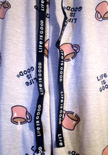 NEW Life Is Good Signature Lounge Pajama Pants Sz S Gray W/Pink Coffee Cups