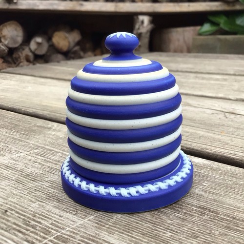 Antique Victorian Ceramic Blue & White Match Striker Holder Pot With Lid - Picture 3 of 12