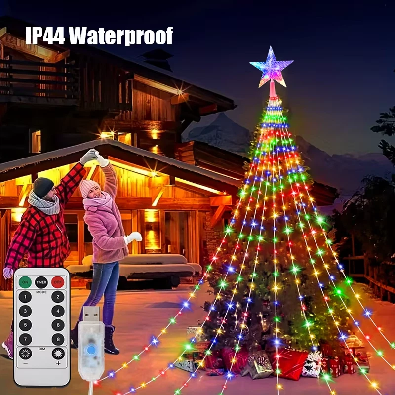 Luces LED Cascada Árbol de Navidad - RGB Impermeable Cadena de Hadas USB 2/3M Foto 4 de 4