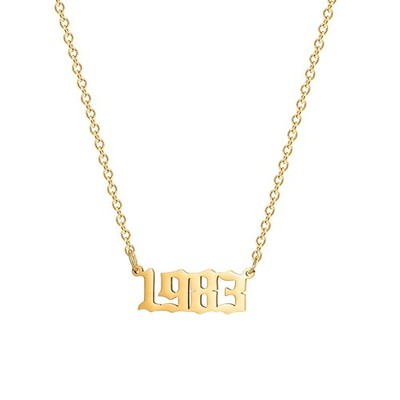 Birthday Year Necklace, 18K Gold Plated Stainless Steel Birth Year 1983Number Pe