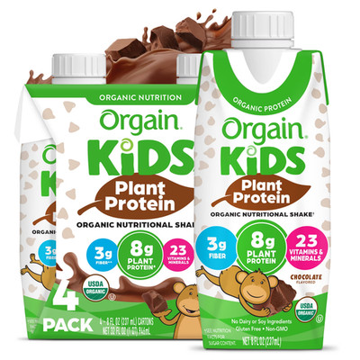 Orgain Organic Kids Nutritional Vegan Protein Shakes,Chocolate,8 Fl Oz,Pack of 4
