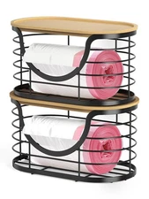 2 Pack Trash Bag HolderStackable Trashbag Dispenser With Bamboo LidWall Mount