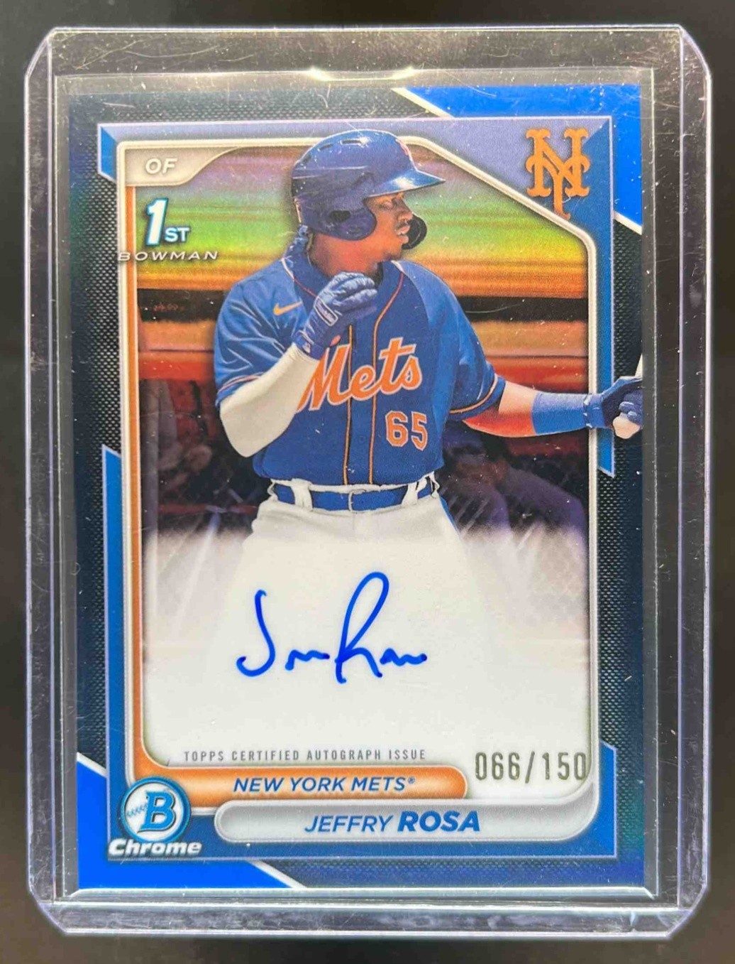 2024 Bowman Jeffry Rosa Chrome Auto Blue Refractor 1st #66/150 Mets