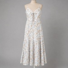 Floral Fairy Eyelet Maxi Peasant Dress Size S 100 Cotton Cottagecore Prairie