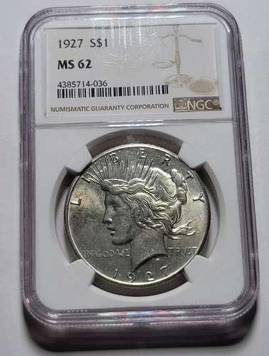 1927-P PEACE Liberty $1 Dollar 90% Silver Coin ~ NGC Certified Mint State MS62 ~