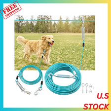 100FT Dog Runner for Yard with 15FT Tie Out Cable - Heavy Duty Trolley System fo