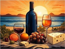 Tile Mural Wine Cheese Oranges Still Life Kitchen Wall Backsplash Marble Ceramic