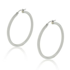 Stainless Steel Silver-Tone Classic Large 1.75in Womens Round Hoop Earrings