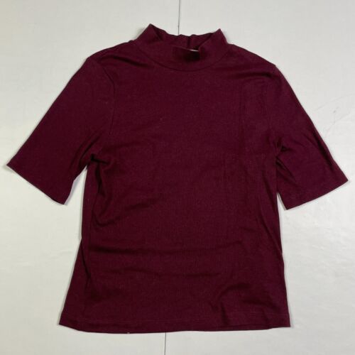 H&M T-Shirt klein kastanienbraun rot Damen kurzärmelig hoher Ausschnitt Stretch - Bild 1 von 9