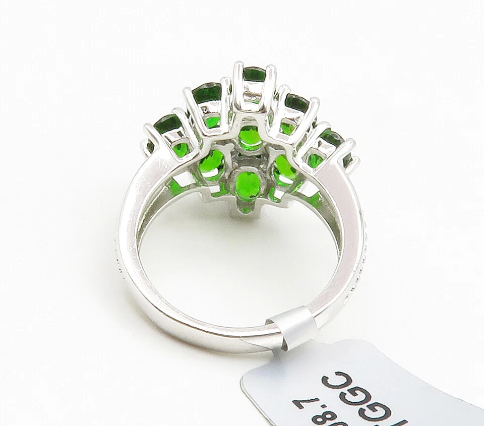 925 Sterling Silver  Green Topaz Cluster Shiny Cocktail Ring Sz 7  RG14904 - Image 3 of 4