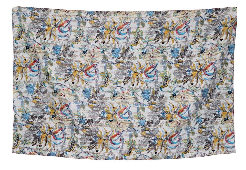 Queen Bedcover Handmade Bed Sheet Indian Kantha coverlet Cotton Throw Bedspread - Image 3 of 4