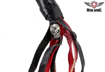 Premium Leather 42 Inches Get Back Whip Black And Red Fringed Hand-Braided Biker