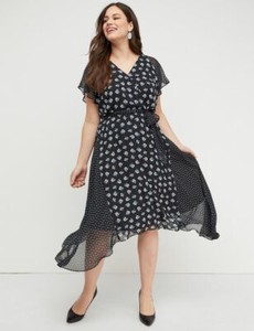 mixed polka dot midi dress