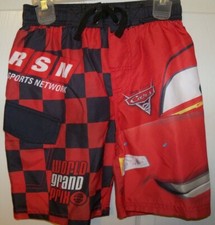 Disney Cars Grand Prix Red Black Swim Suit Trunks Shorts Boys Size 6 / 7 NWT