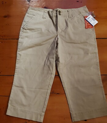 Faded Glory Sz 12 Womens Capri Pants Chino Tan Beige Pocket Cotton  Spandex NEW