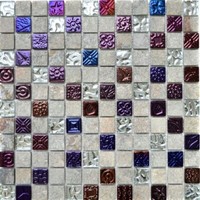 Kunststein Rustikal Mosaikfliese Glasmosaik Quarzit Hellgrau Silber Rot Blau ...
