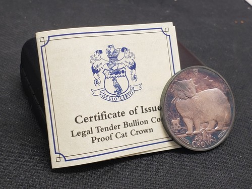 1989 UK United Kingdom Isle Of Man Silver 1 oz Cat Crown Nice Toning