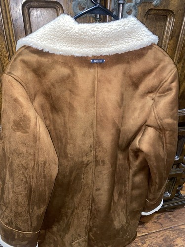GUESS Men's Brown Button Up Double Breasted Faux-Shearling Coat, Size LARGE NWT - Picture 8 of 8