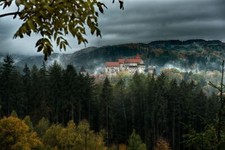 Landscape nature trees forest czech republic hills Custom Gaming Mat Desk