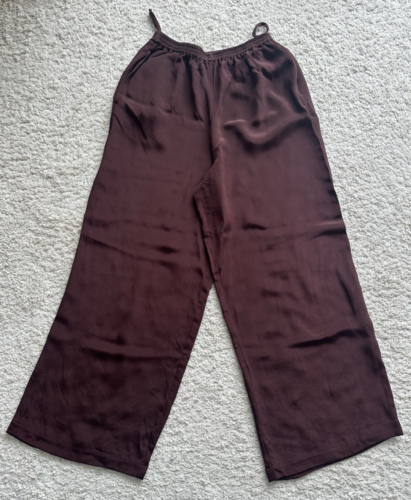 ESKANDAR 100% Silk Jersey wide leg trouser Chocolate Brown SIZE 1 (UK 14/16)