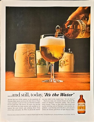 OLYMPIA BEER - ''It's the Water'' Beer Stein  - 1961 Vintage Print Ad