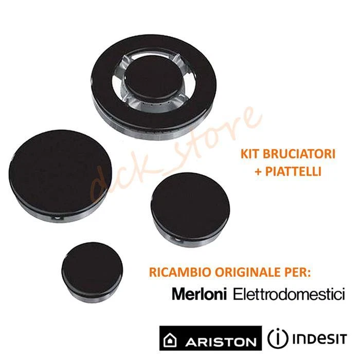 INDESIT KIT 4 BRUCIATORI+PIATTELLI SPARTIFIAMMA 3 FUOCHI+TRIPLA CORONA CUCINA ARISTON
