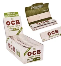 😎 OCB 1 1/4 1.25 ORGANIC HEMP UNBLEACHED ROLLING PAPERS + 50 TIPS ✨ 24 PACKS