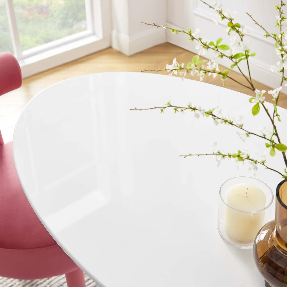 Mesa de comedor Modway Mid-Century moderna de 48" con pedestal de metal ovalada de madera blanca Foto 4 de 4