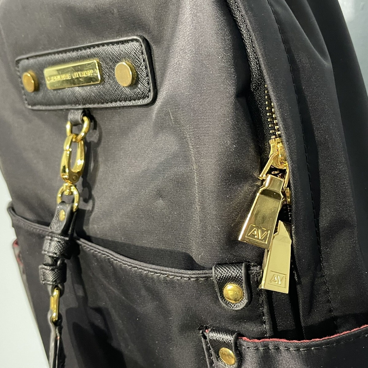Adrienne Vittadini. Studio Black Unisex Nylon And Fabric Backpack | eBay