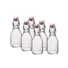 Bormioli Rocco 4.25 Oz Square Swing-Top Glass Bottles, Set of 6 Reusable Bottles