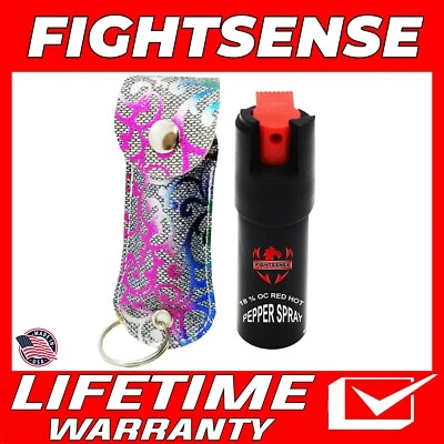 FIGHTSENSE Pepper Spray Maximum Strength Leather Case Self Defense Multi
