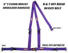 RACERDIRECT 2" SEAT BELT 3 POINT B&T Y HARNESS FLOOR MOUNT BOLT IN PURPLE