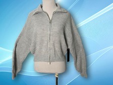 Almost Famous Women's Grey Knit Zip Collared Cropped Sweater L New