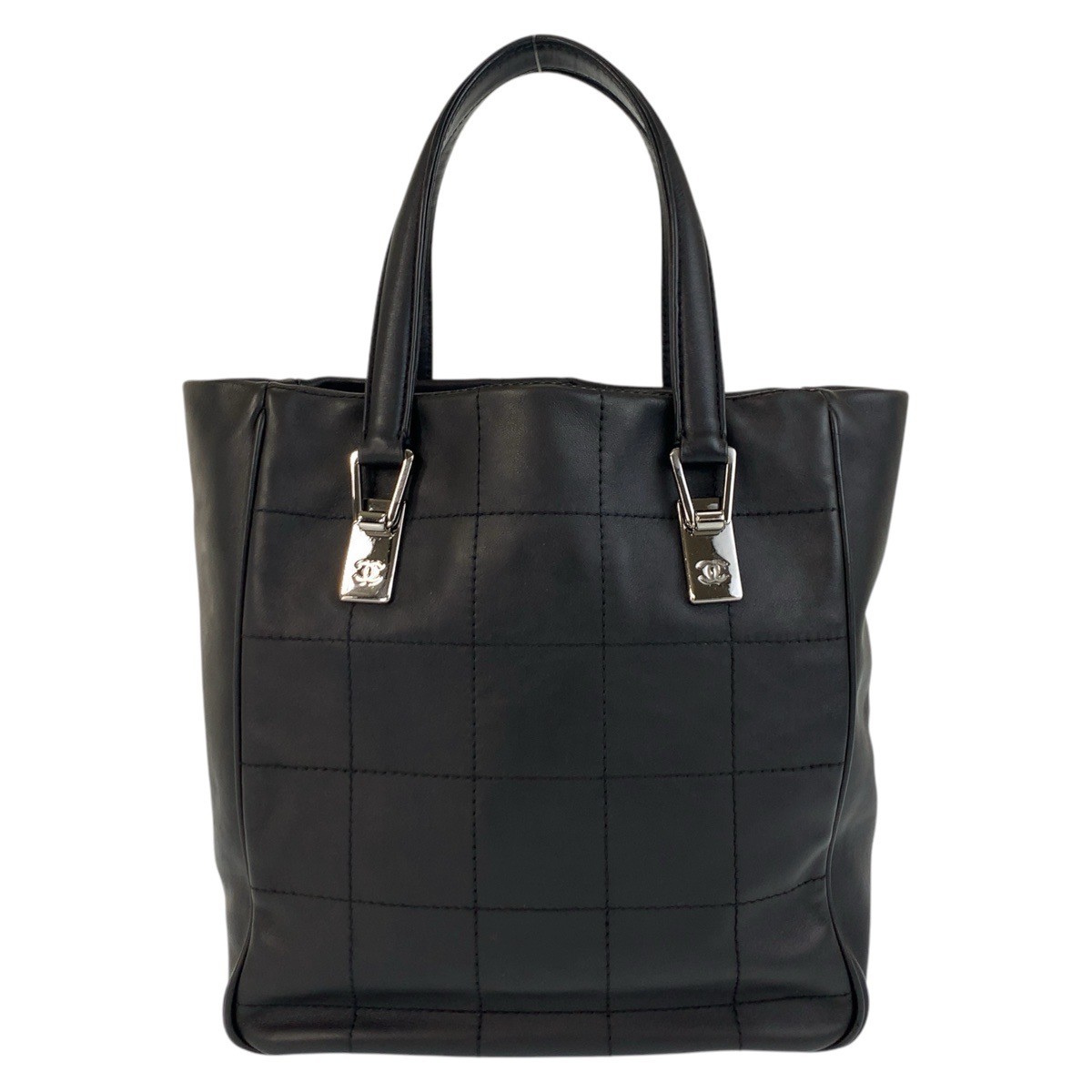 Chanel Black Leather Chocolate Bar Tote Handbag 501911 r10_0806