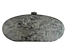 100% Authentic Edie Parker Jean Oval Confetti Clutch Bag Silver Glitter Accent