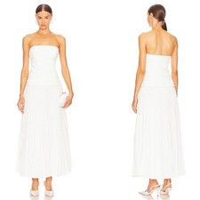 ACLER Bristol Strapless Pleated Midi Dress in Ivory White Size 6