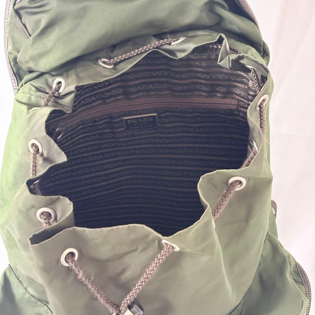 PRADA Nylon Backpack Khaki Green Vintage Authentic Logo Leather Piping thumbnail 17