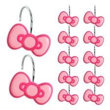 12-Piece Pink Bow Shower Curtain Hooks, Cute Stainless Steel Decorative Hanger