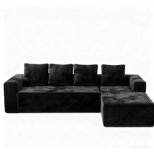 Modern Modular L-Shape Sofa w/ Chaise, Deep Seat, Corduroy, Black