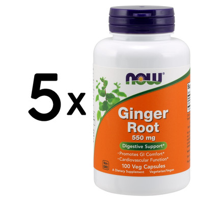 5 x NOW Foods Ginger Root, 550mg - 100 vcaps (163,30 EUR/kg)