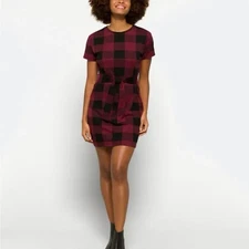 BB Dakota x Steve Madden Womens Size Small Plaid Tie Front Mini Dress in Red