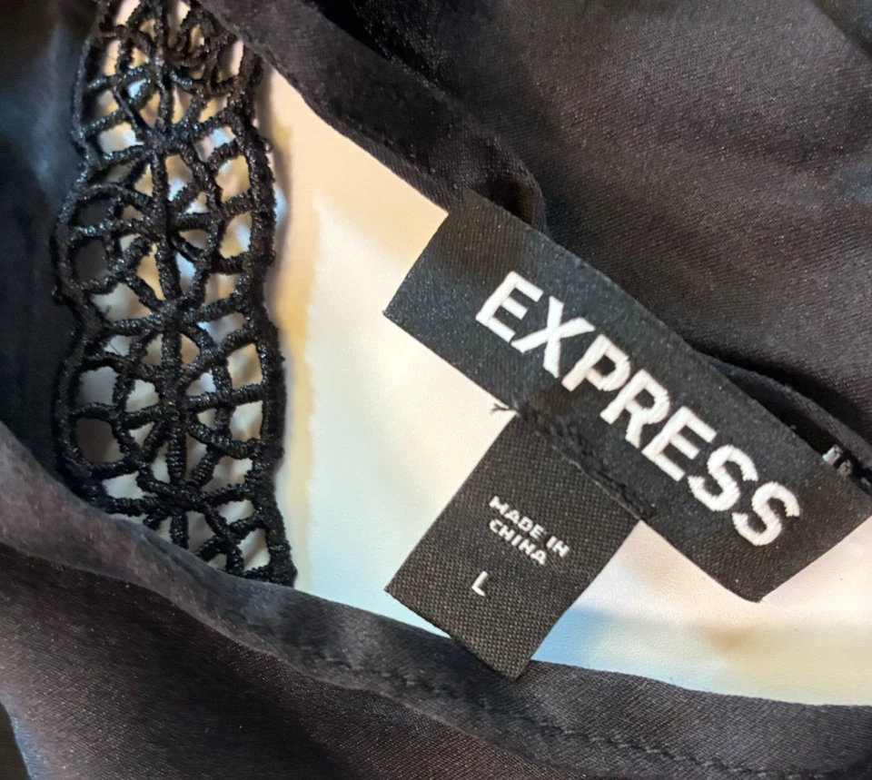 EXPRESS Negro SHORTO BABYDOLL Seda TEDDY TOP Brillante XL Halter Correa Festival LEER Foto 4 de 4