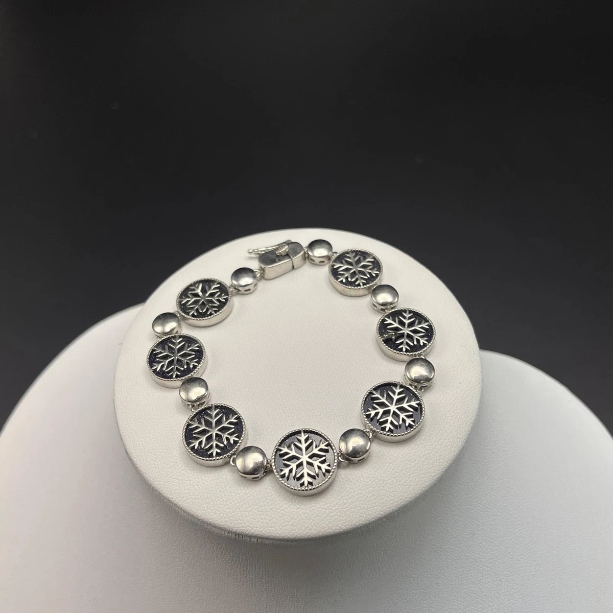 925 Sterling Silber blauer Sandstein Schneeflocke Armband Damen funkelndes Winterglied