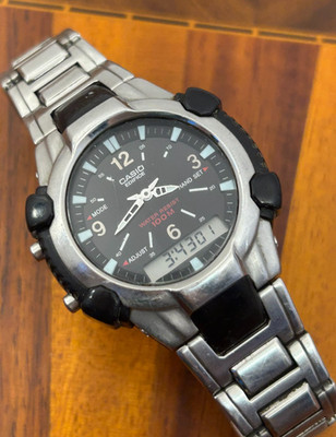 Vintage Casio Edifice Watch Men EFA-101 Digital Analog RARE 40mm New Battery