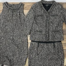 Talbots 3 Pc Dress Skirt Suit Women s 12p Black Gray Blazer Tweed Academia