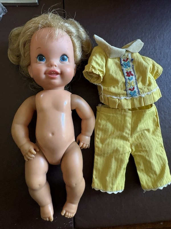 VTG 1968 Mattel Bouncy Baby Go Bye Bye 10” Doll  Blond W Org Outfit Hong Kong