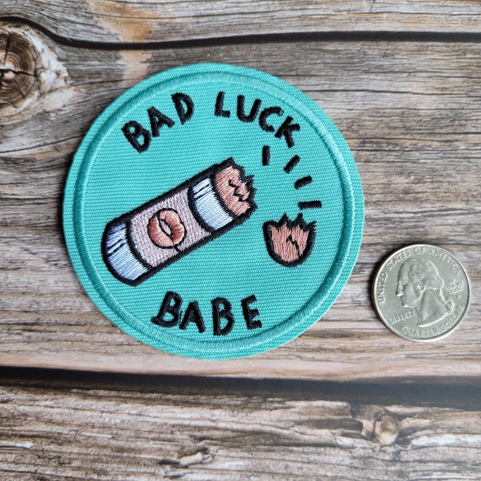 Bad Luck Babe Broken Lipstick 90'S Embroidered Iron on Patch - Image 2 of 2