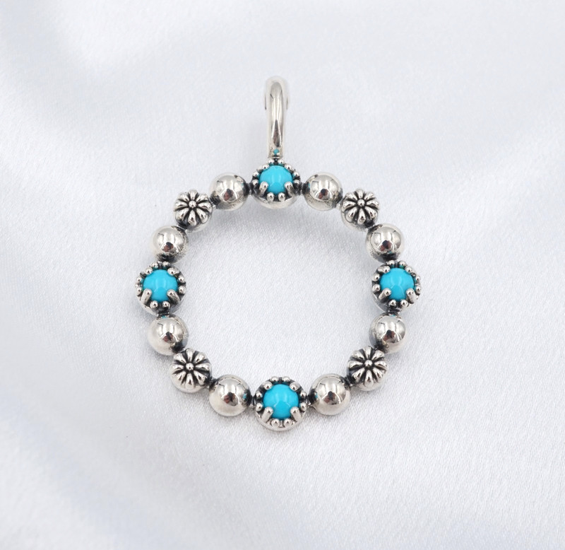 American West Sleeping Beauty Turquoise Circle Pendant Sterling Silver PS2338